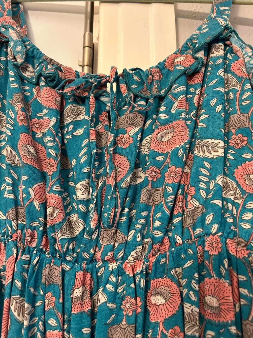 Floral Tie-Neck Maxi - Teal Coral